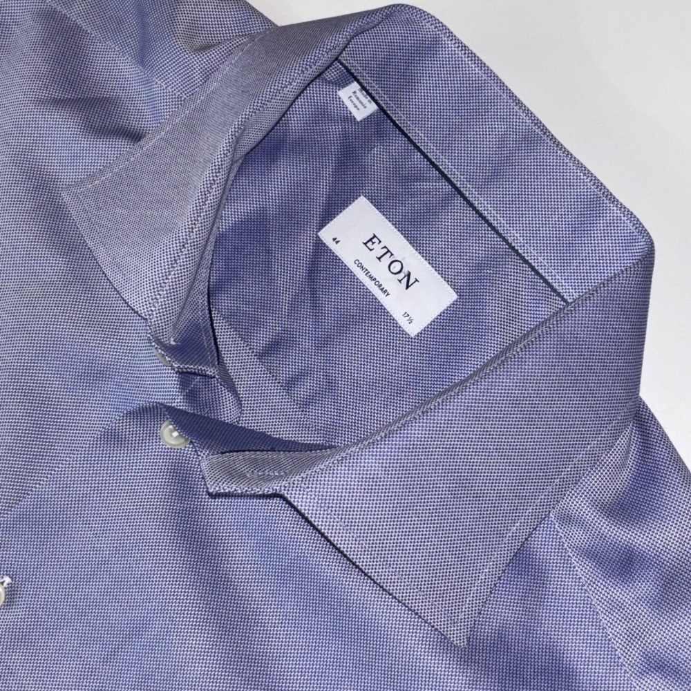 Eton Contemporary Oxford Shirt Mens 44 17.5 Blue Micro Check Made Europe